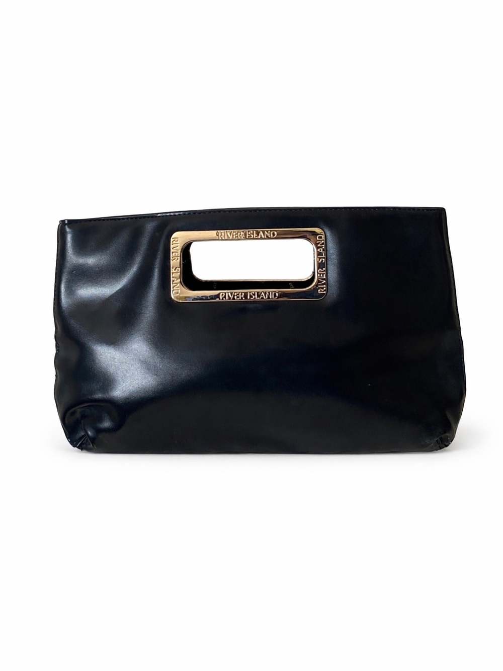 River Island Black Faux Leather Clutch with Gold Cutout Handle Frame